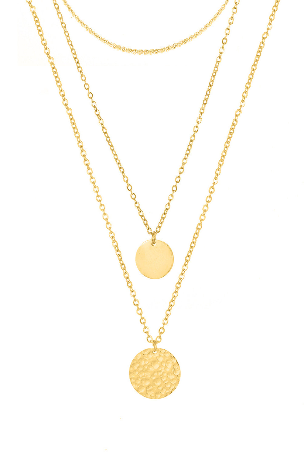 Collier en alliage avec pendentif disque multi-couches en or