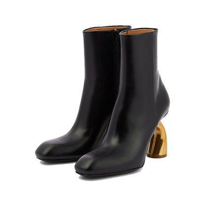 Bottes Élégantes Femme – Talon Métallique, Bout Carré & Zip Latéral