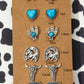 Boucles d'oreilles argentées 6 paires de turquoises en alliage