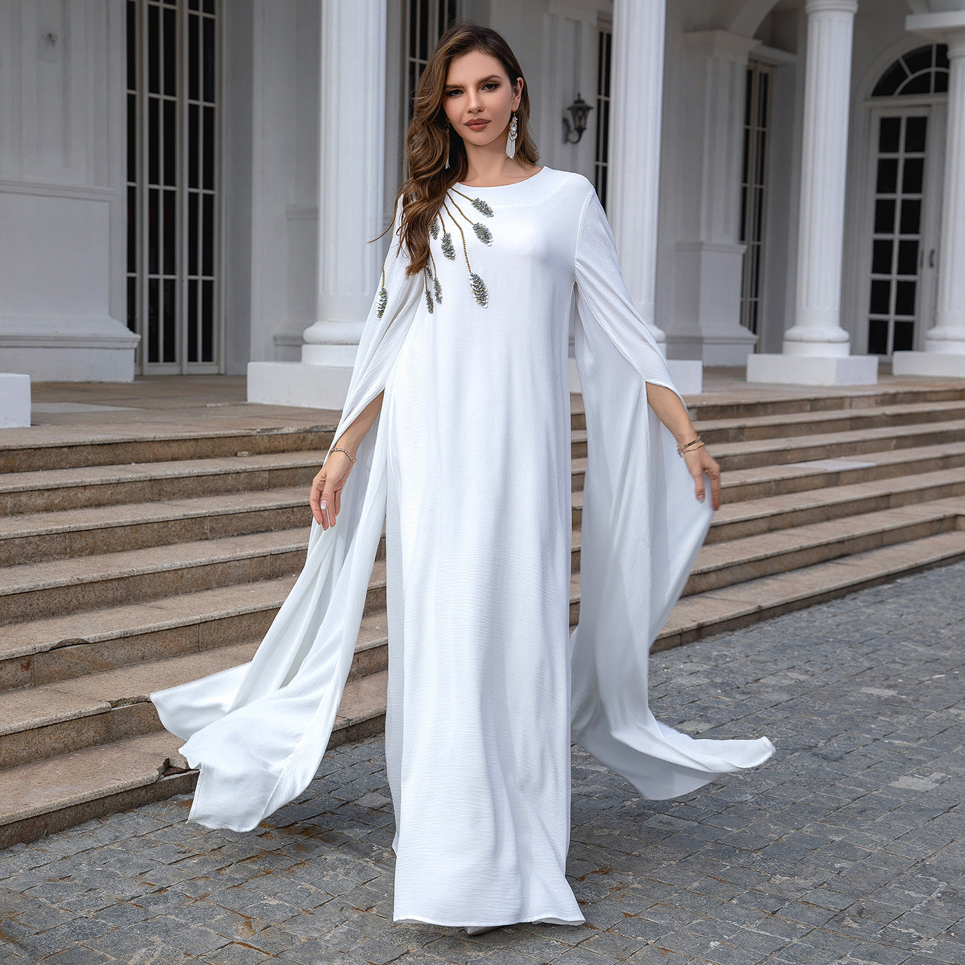 Robe soirée musulmane Abaya brodée pour femme, robe de soirée
