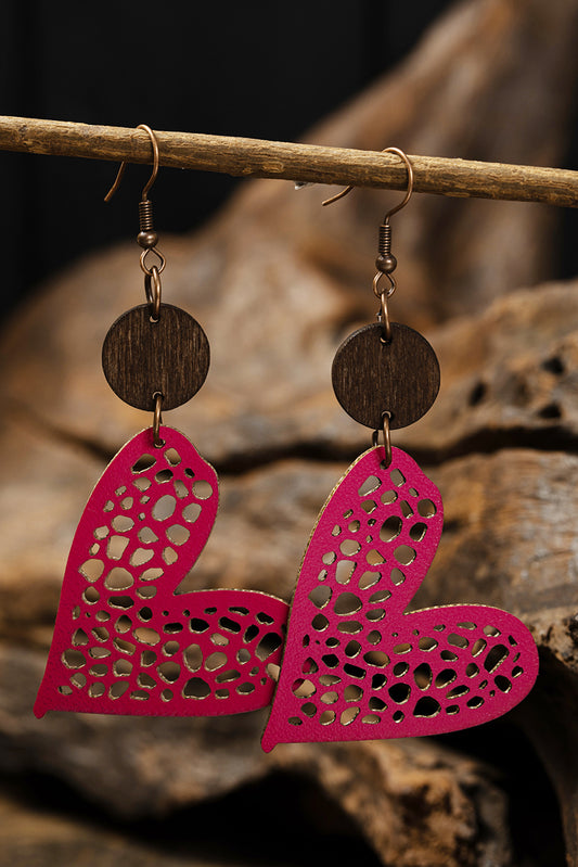 Boucles d'oreilles pendantes en forme de coeur creusé rose rouge pour la Saint-Valentin