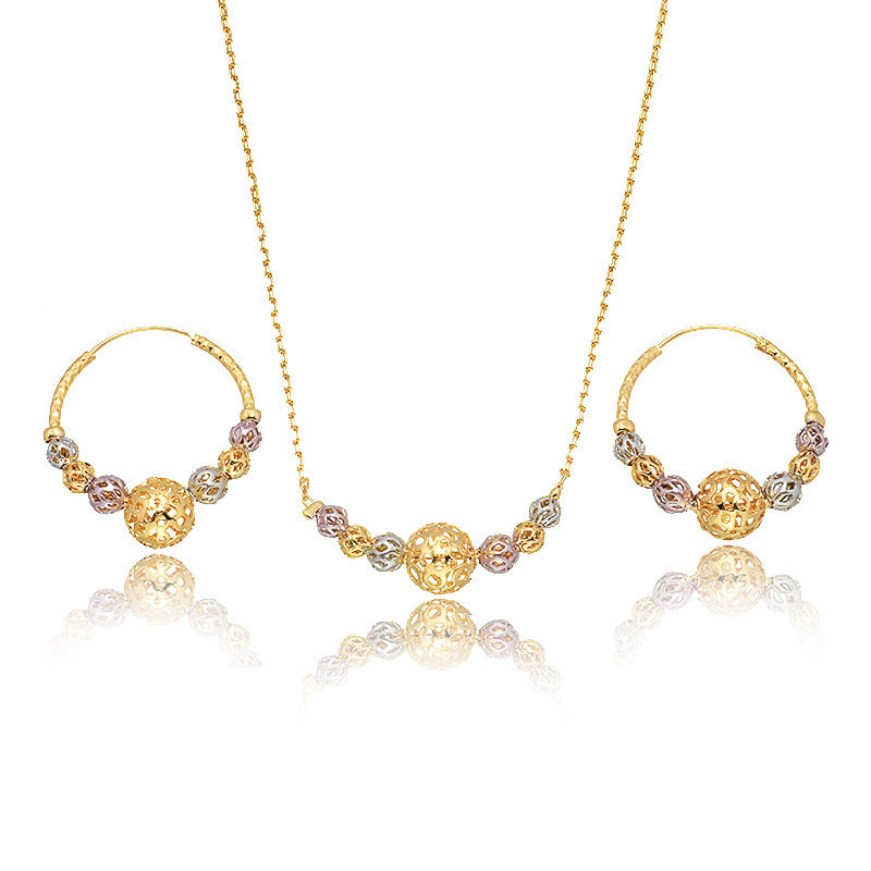 Collier et boucles d'oreilles multicolores en perles rondes