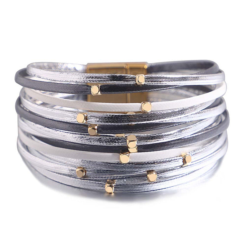 Bracelet vintage en cuir souple avec perles pour femme
