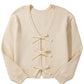 Jet Stream Plain Bowknot Knit Cropped Cardigan