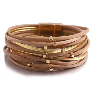 Bracelet vintage en cuir souple avec perles pour femme