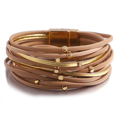 Bracelet vintage en cuir souple avec perles pour femme