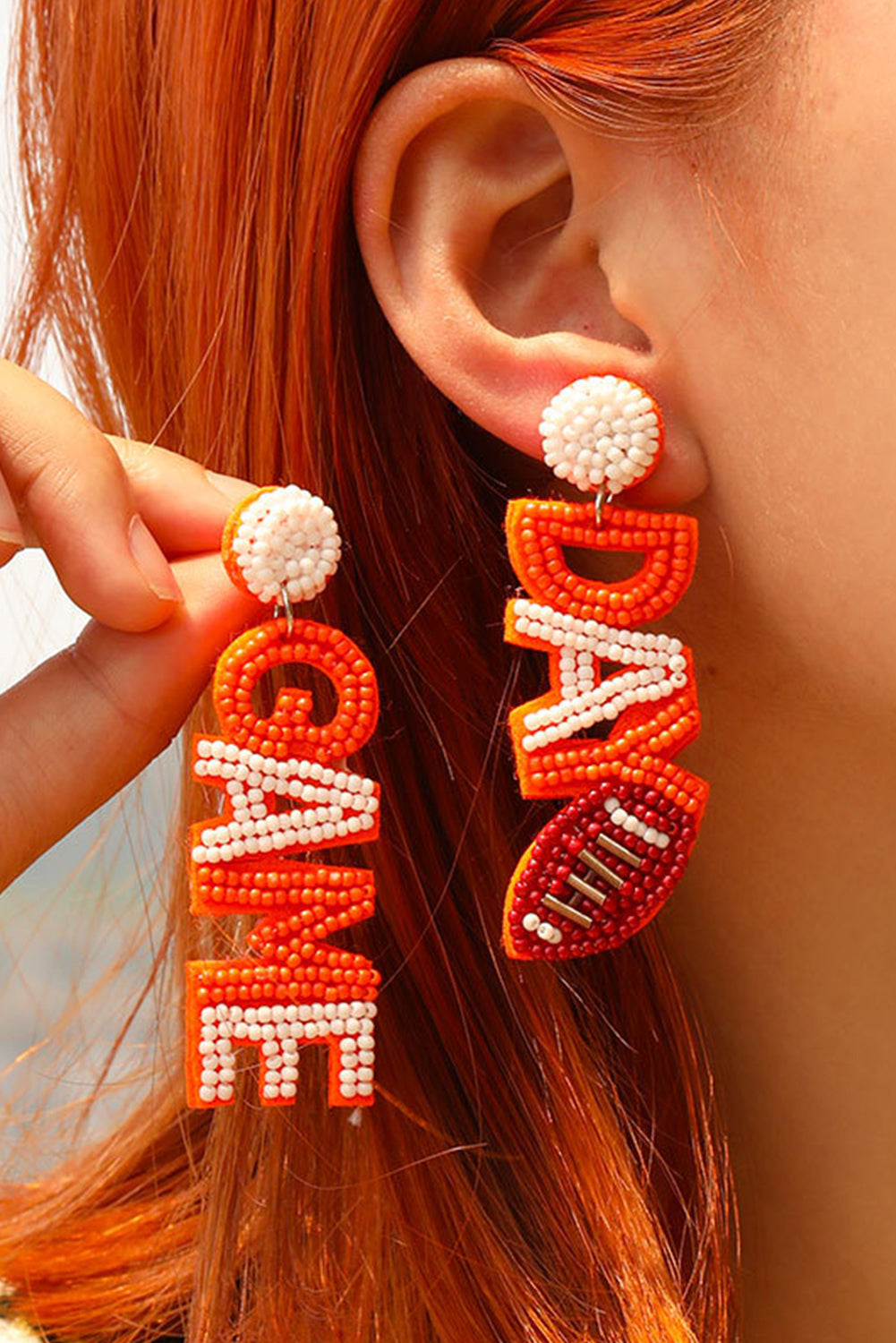 Boucles d'oreilles pendantes GAME DAY Rugby Rice Bead Orange