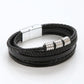 Bracelet en acier inoxydable à boucle magnétique en cuir pour homme