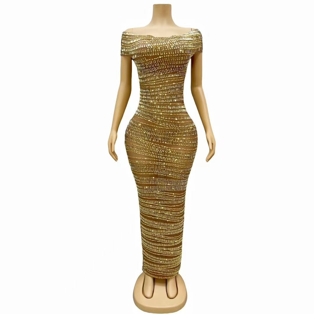 Robe de soirée sexy et luxueuse avec strass brillants