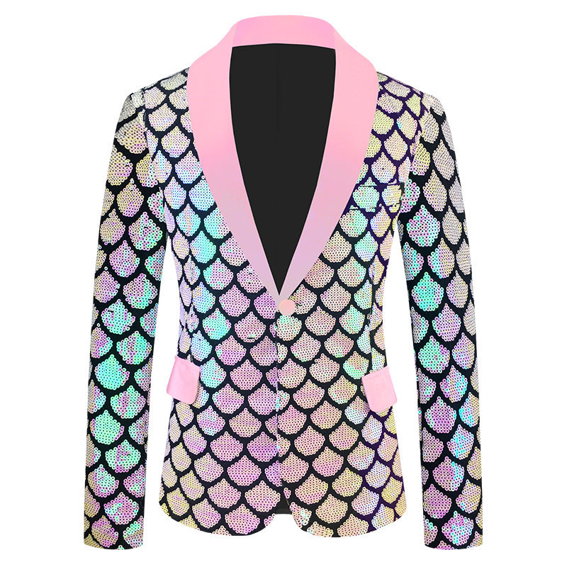 Costume homme en velours coloré à paillettes et écailles
