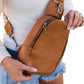 Sac bandoulière Western Crossbody zippé en similicuir marron