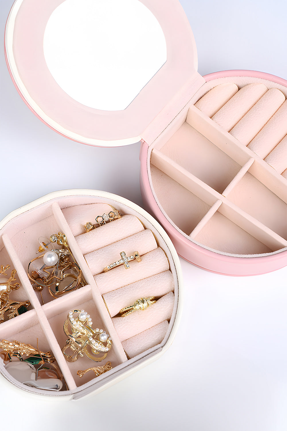 Mallette d'organisation pour bijoux rose pâle avec miroir