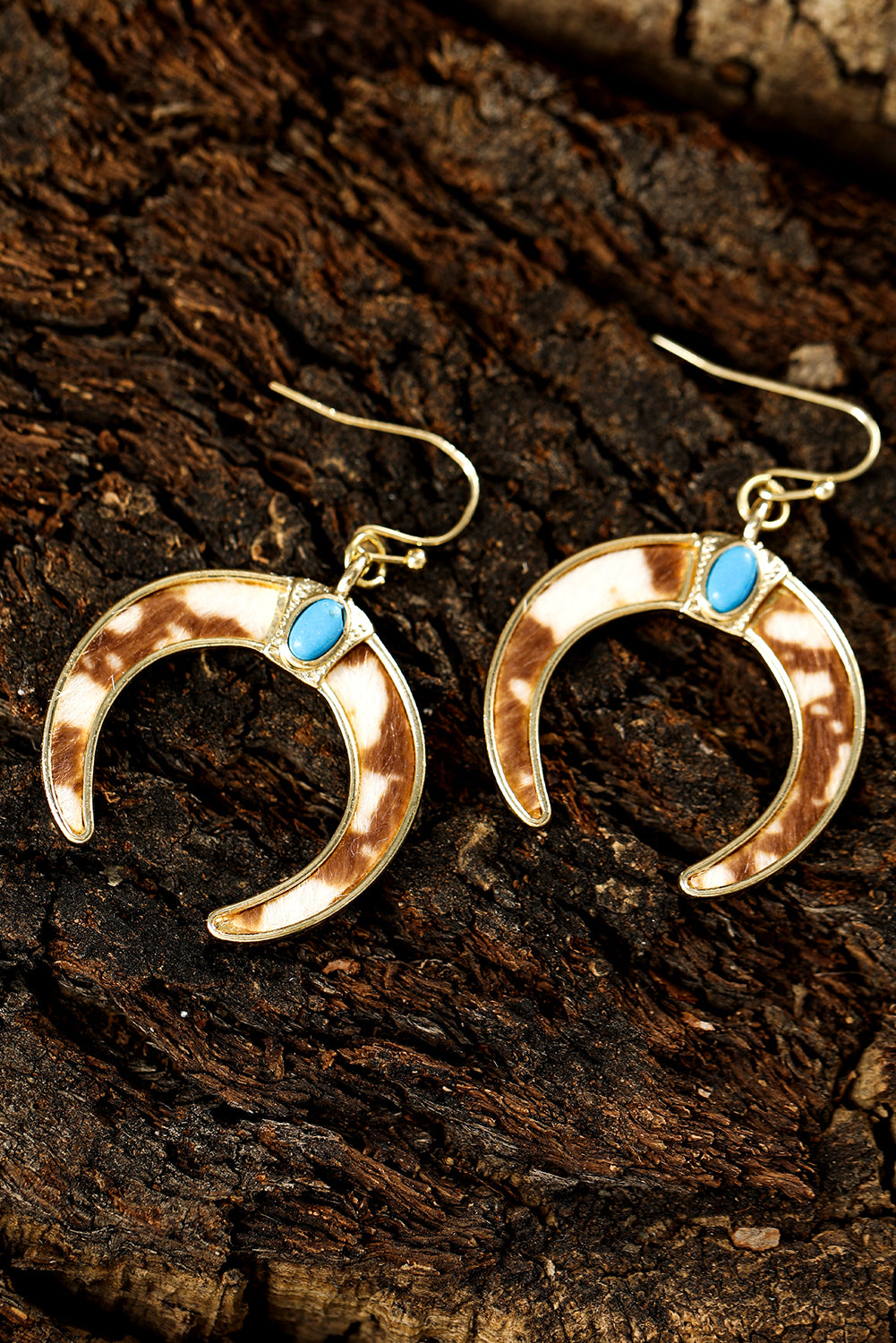 Boucles d'oreilles pendantes en forme de croissant avec incrustation de turquoise marron