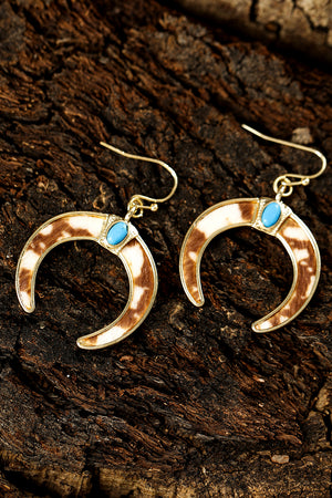 Boucles d'oreilles pendantes en forme de croissant avec incrustation de turquoise marron