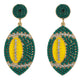 Pendants d'oreilles Rugby avec perles et strass vert foncé