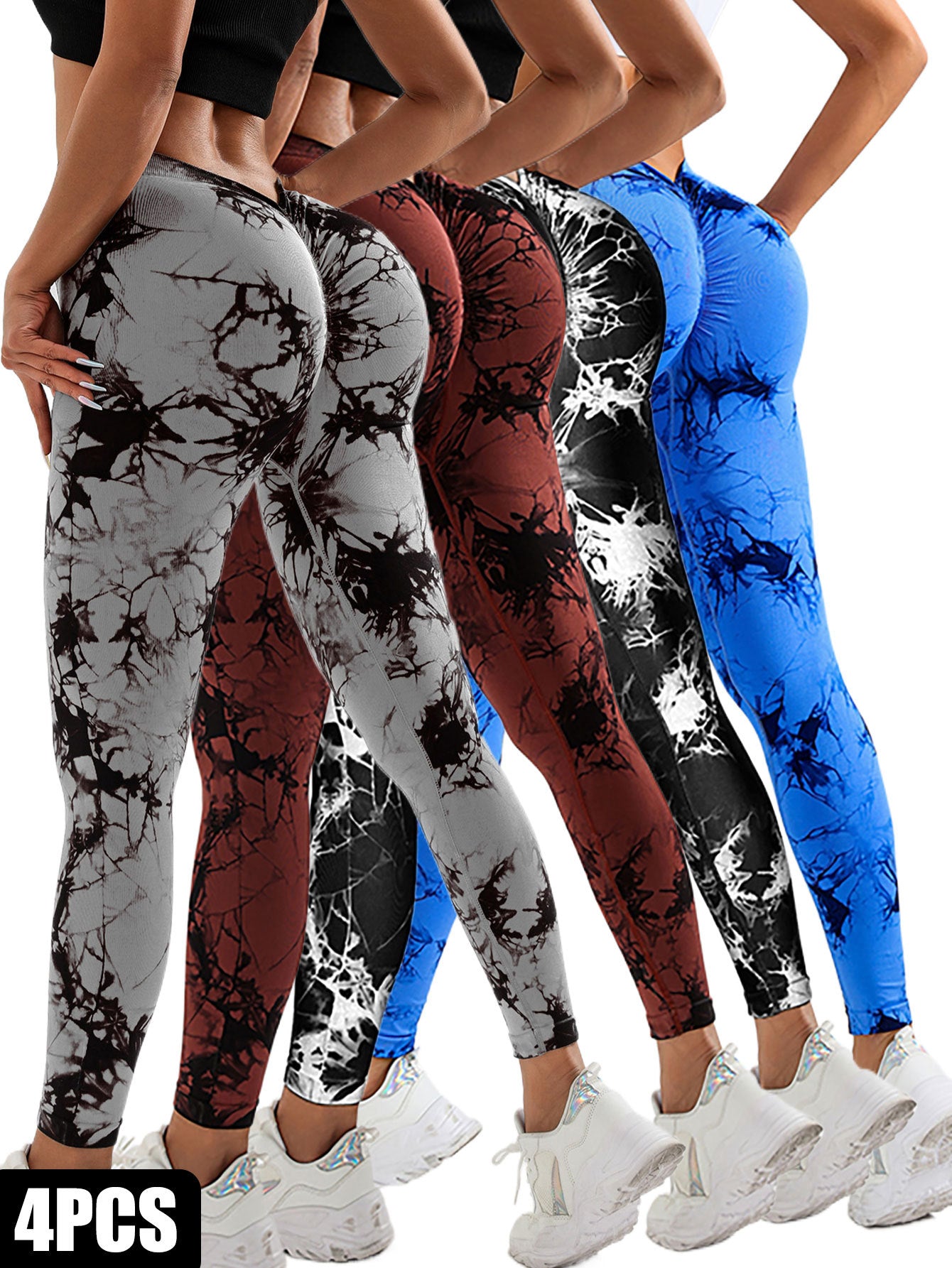 Lot de 4 leggings d'entraînement taille haute pour femme, leggings