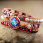 Bracelet multicouche en cuir tressé avec perles et pierres colorée