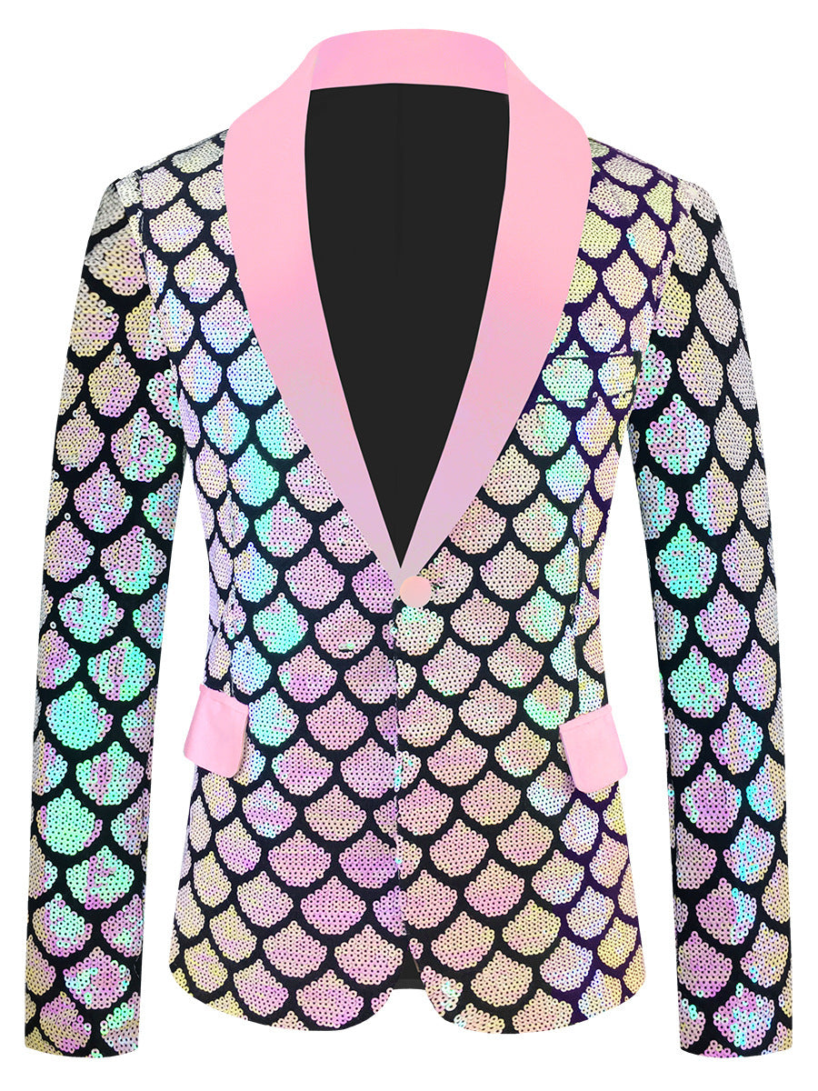 Costume homme en velours coloré à paillettes et écailles