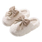 Chaussons d'hiver en peluche à nœud contrasté blanc