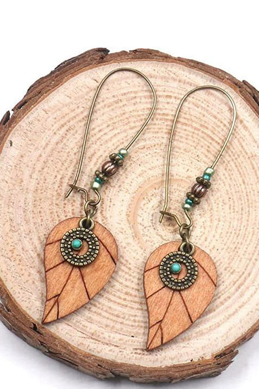 Boucles d'oreilles pendantes en forme de feuille avec décor en or et turquoise du désert