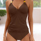 Maillot de bain deux pièces de couleur pure, dos nu, fendu et noué, pour femmes