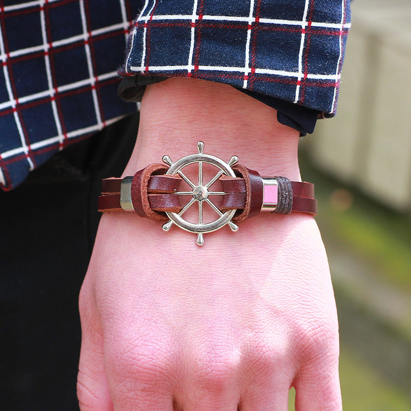 Bracelet de gouvernail en cuir de vache véritable