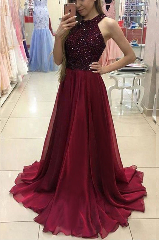 Robe longue sans manches, robe de mariée, robe de soirée, robe de demoiselle d'honneur