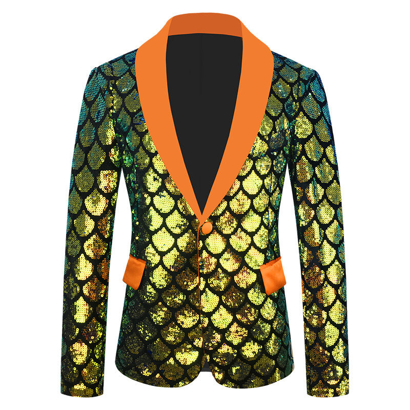 Costume homme en velours coloré à paillettes et écailles