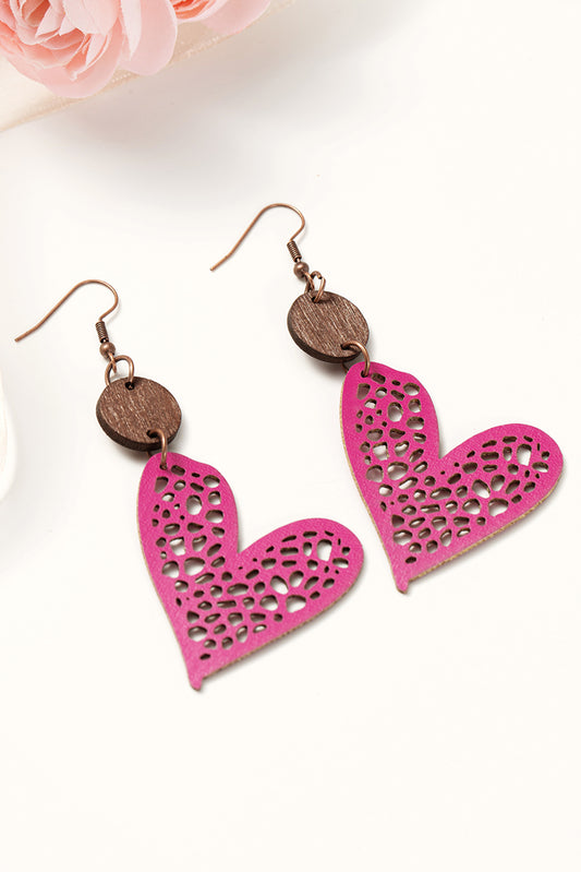 Boucles d'oreilles pendantes en forme de coeur creusé rose rouge pour la Saint-Valentin