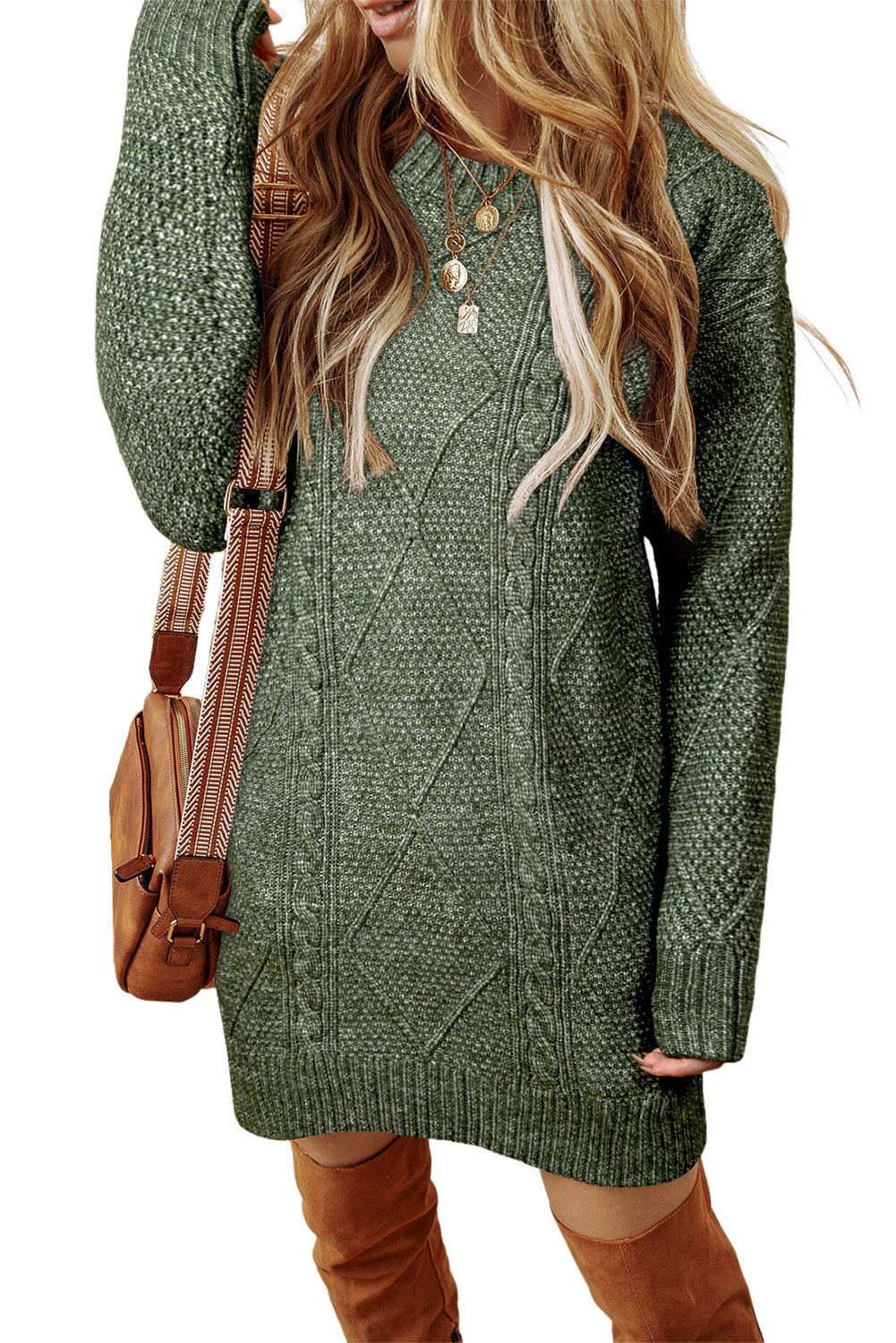 Robe chasuble à épaulettes en maille torsadée vert brumeux
