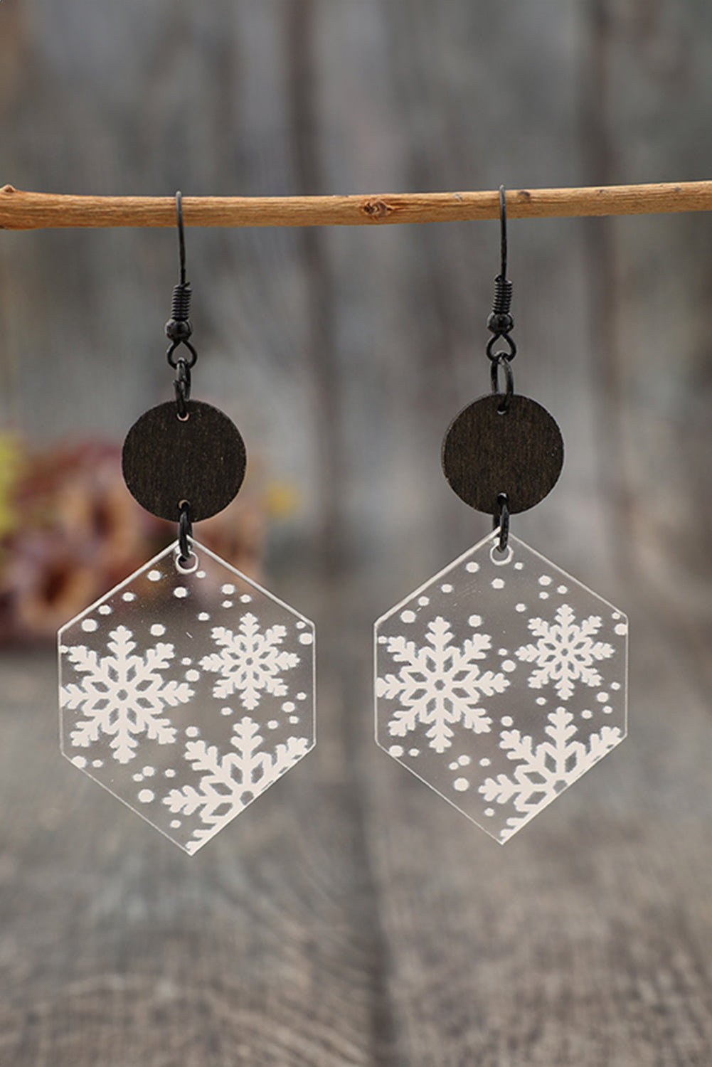 Boucles d'oreilles de Noël en acrylique blanc imprimé flocon de neige