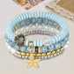 Lot de 4 bracelets perlés avec pendentif étoile de mer bleu clair