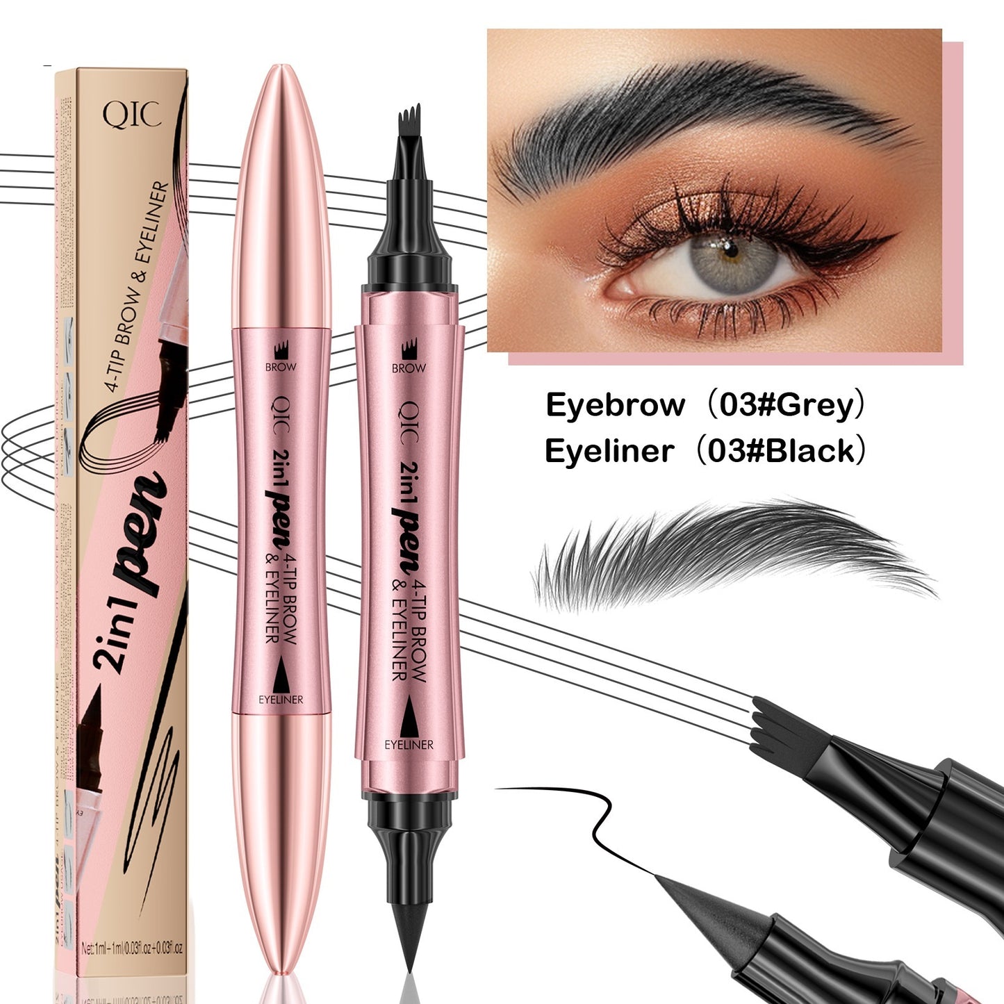 Crayon à sourcils liquide à double tête 3D micro sculpté, eyeliner 2 en 1 à double usage pour les yeux