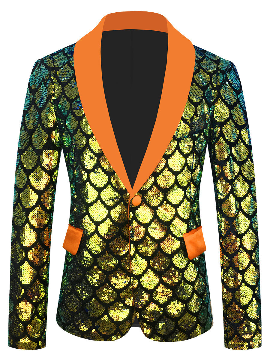 Costume homme en velours coloré à paillettes et écailles