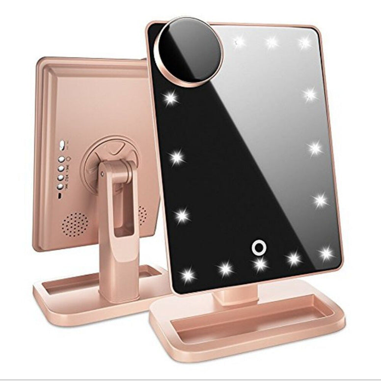 Petit miroir de maquillage avec 20 LED lumière Bluetooth, musique et haut-parleur