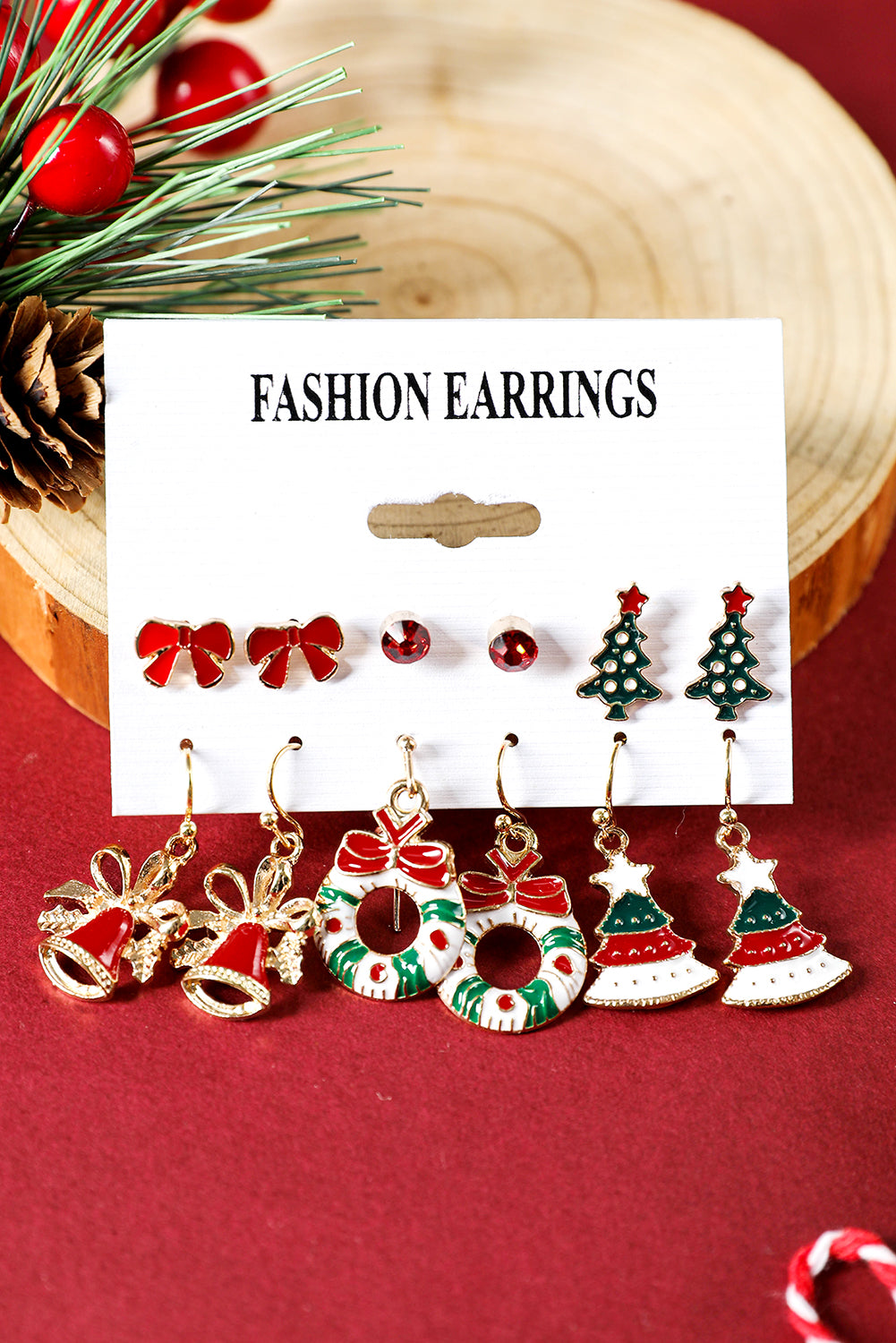 Set de 6 paires de boucles d'oreilles en forme de noeud pour l'arbre de Noël