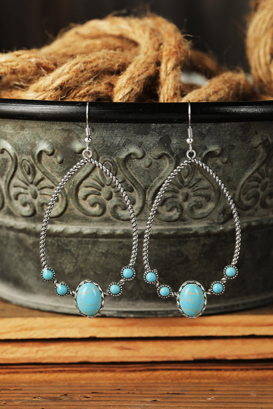 Boucles d'oreilles à crochet en argent et en turquoise, avec goutte d'eau