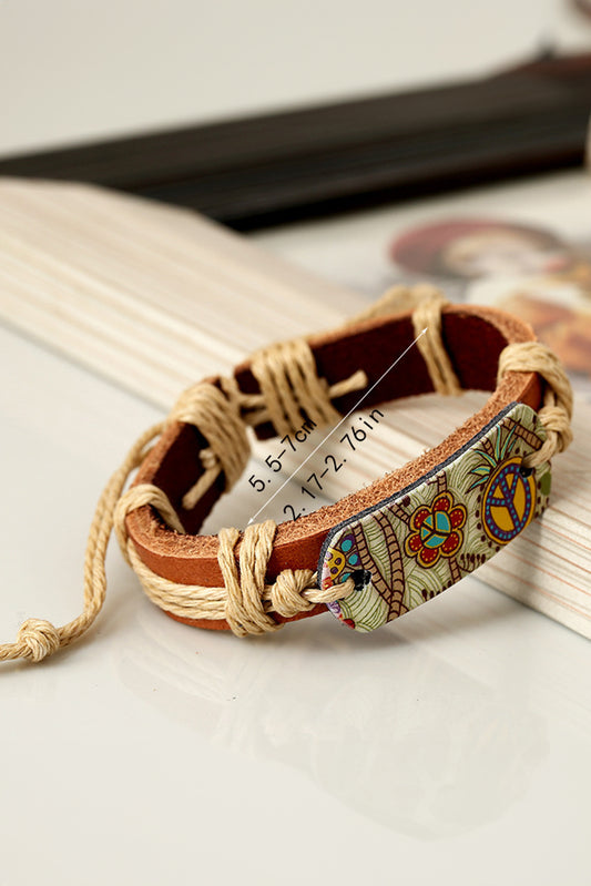 Cinnamon Vintage Boho floral imprimé Bracelet en cuir tressé