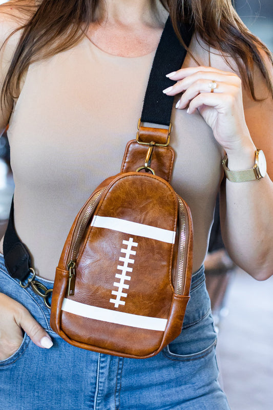 Mini sac Crossbody Rugby en cuir PU marron