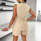 Ensemble d'été 2 pièces pour femmes - gilet sans manches à col en V et short à boutons