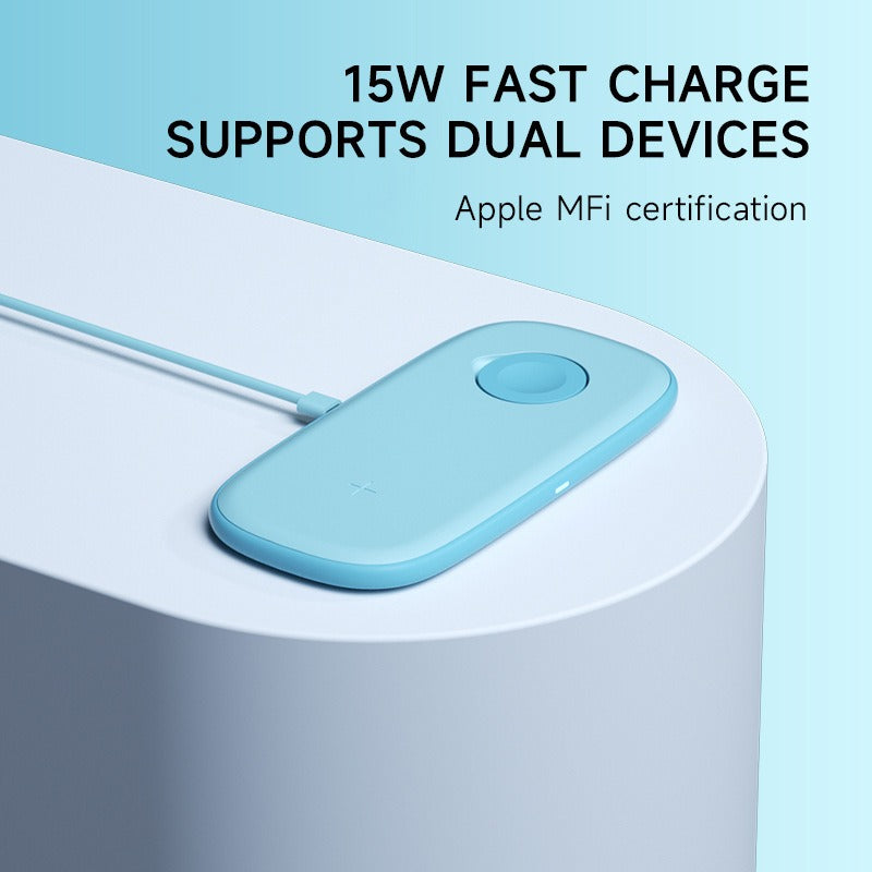 Chargeur sans fil 2-en-1 adapté à l'Apple Watch, au téléphone portable, à la recharge sans fil multifonctionnelle