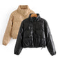 Manteau court casual pure simple imitation cuir pour femme
