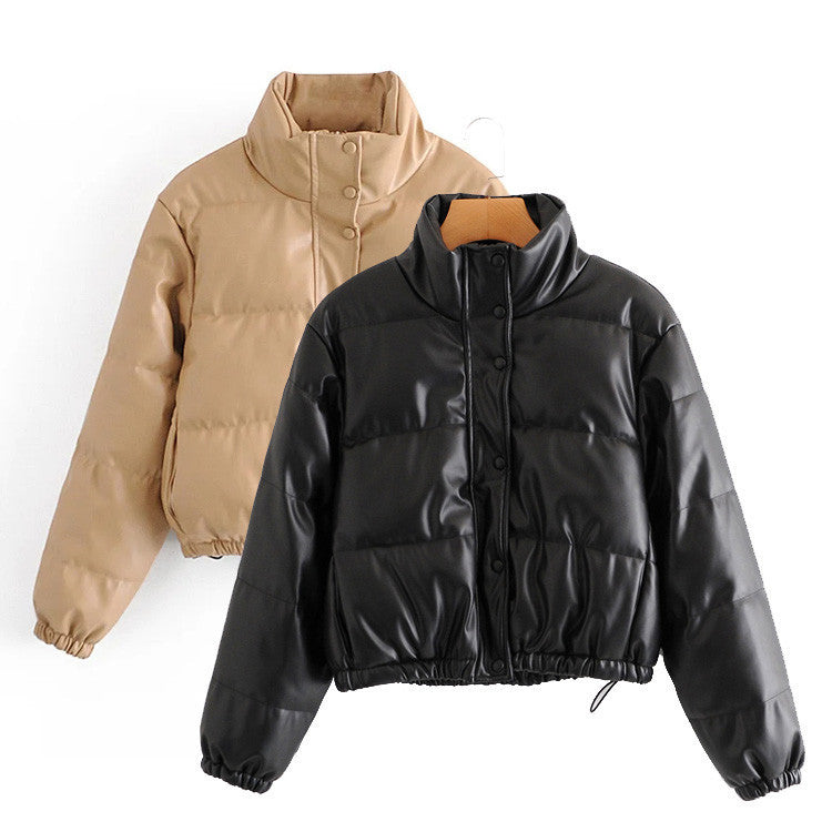 Manteau court casual pure simple imitation cuir pour femme