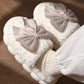 Chaussons d'hiver en peluche à nœud contrasté blanc