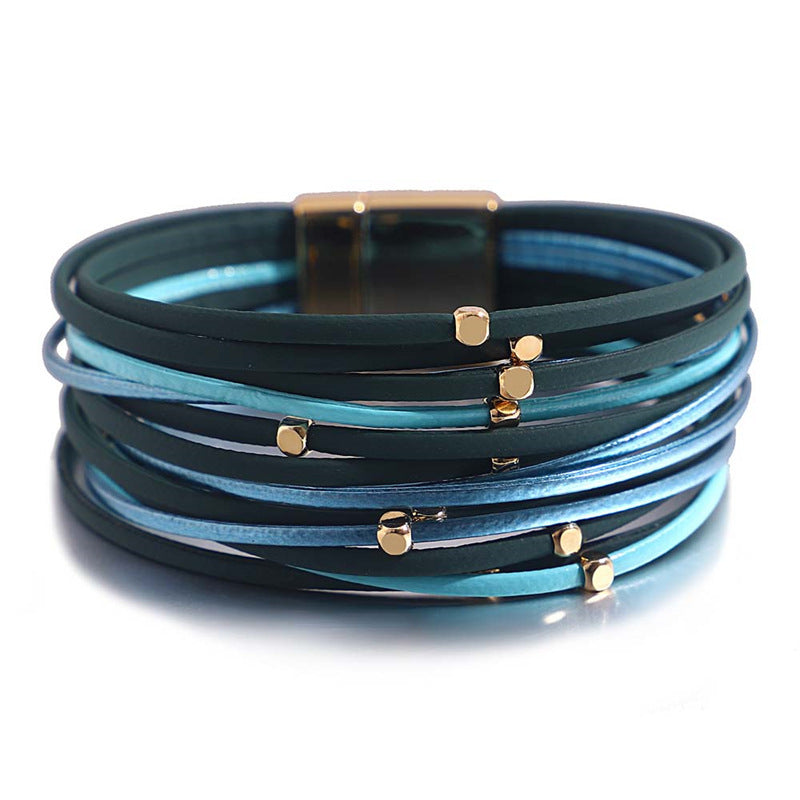 Bracelet vintage en cuir souple avec perles pour femme