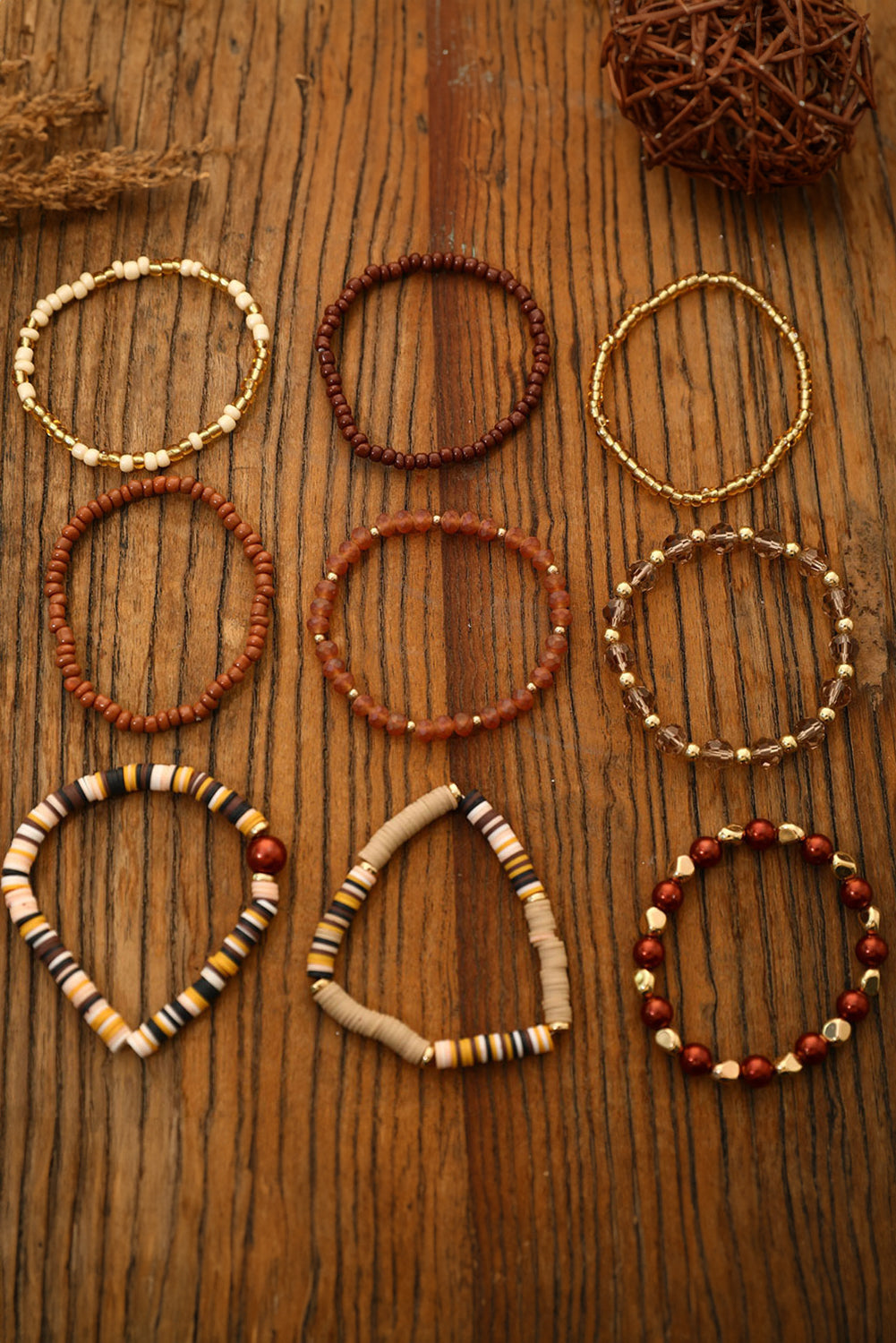 eu de 9 bracelets en perles Vintage Camel