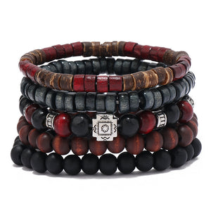 Bracelet de perles de bois multicouches