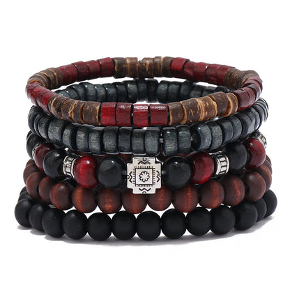 Bracelet de perles de bois multicouches