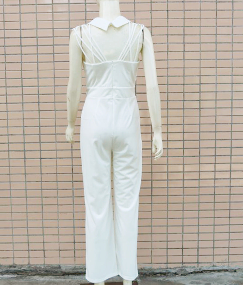 Combinaison d'été pour femmes de couleur unie ajustée et sans dos à la mode