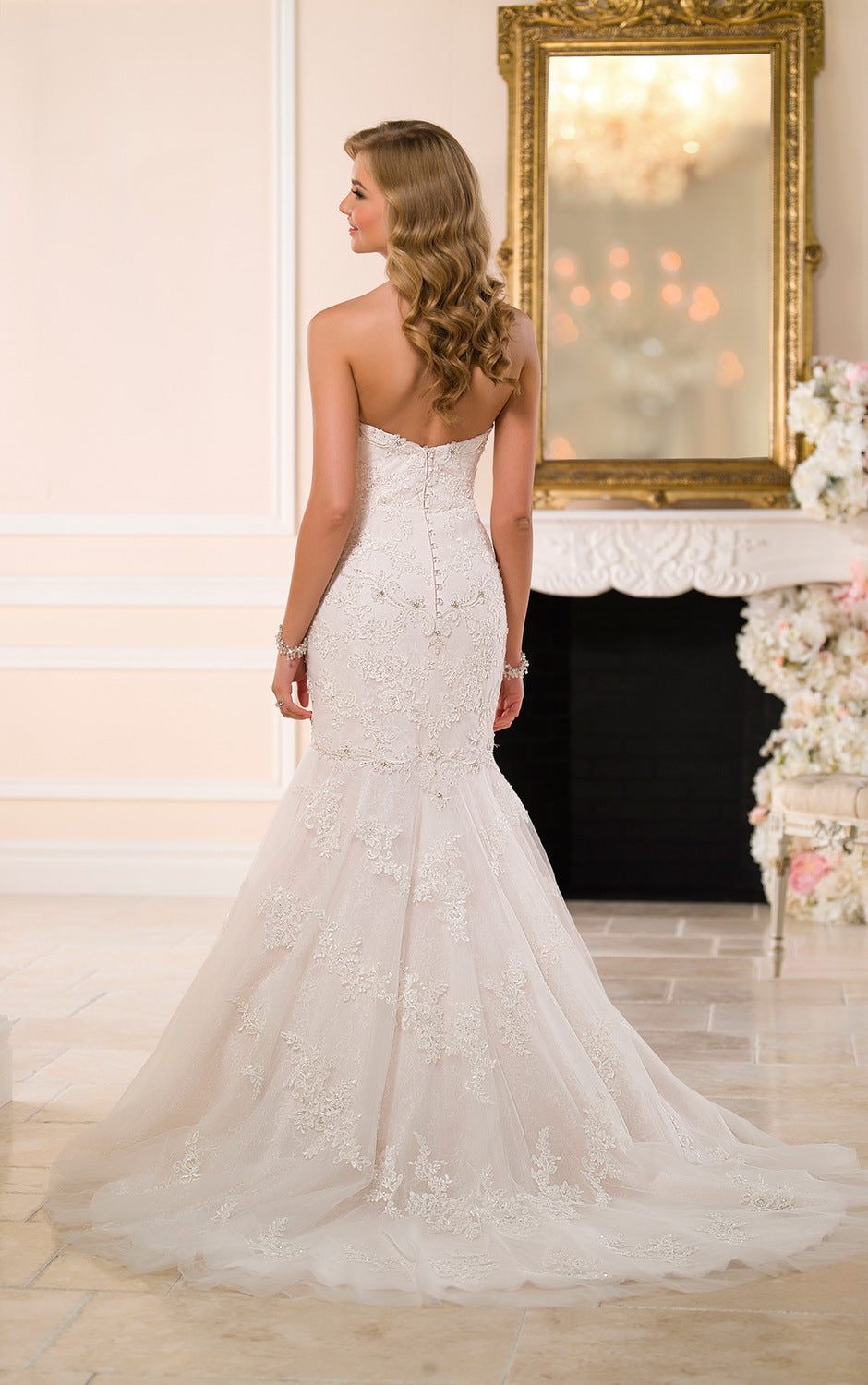 Robe de mariée traînante, haut tube, robe de mariée en dentelle